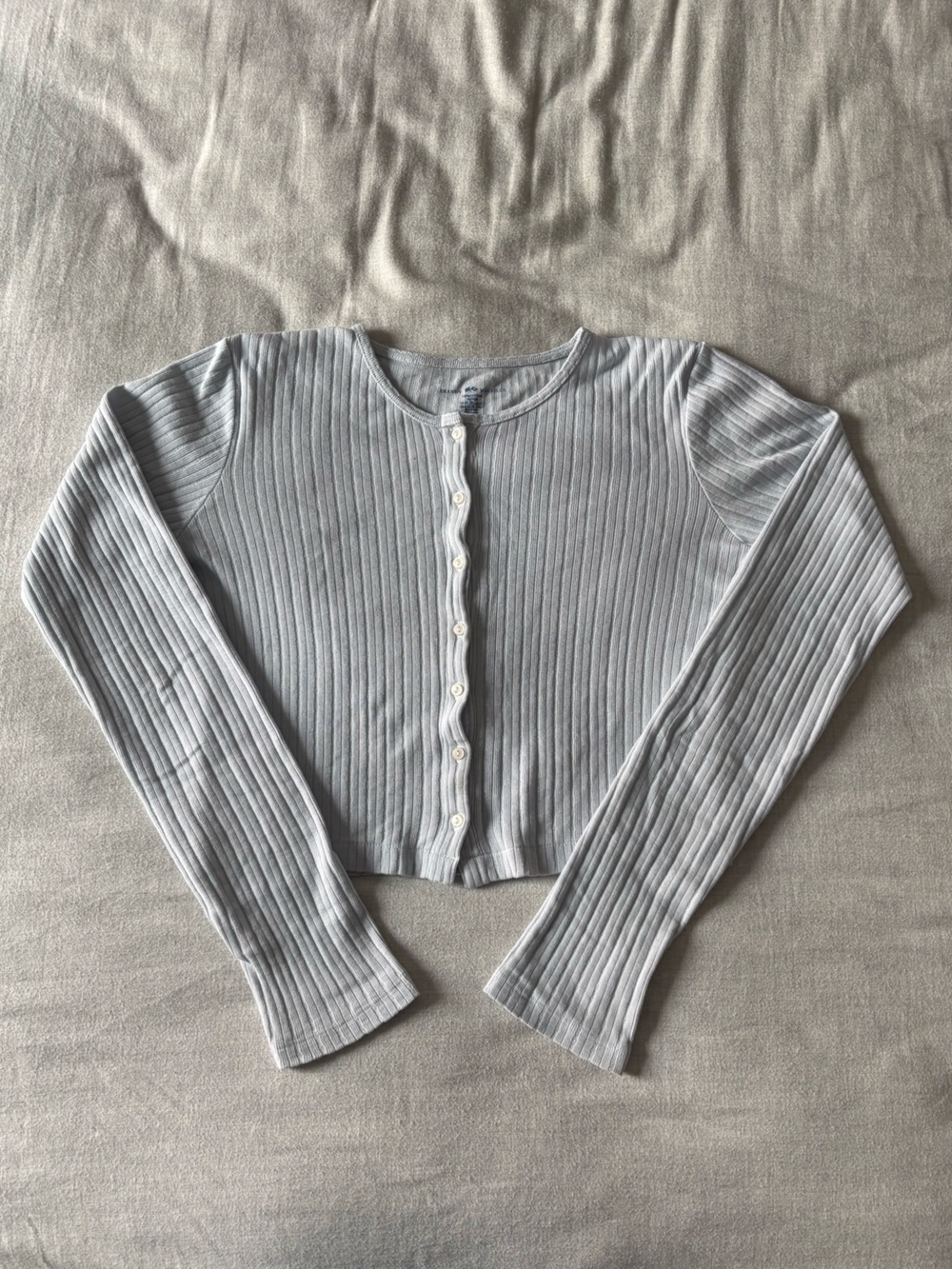 Brandy Melville Baby blue pointelle ribbed long sleeve button crop cardigan top